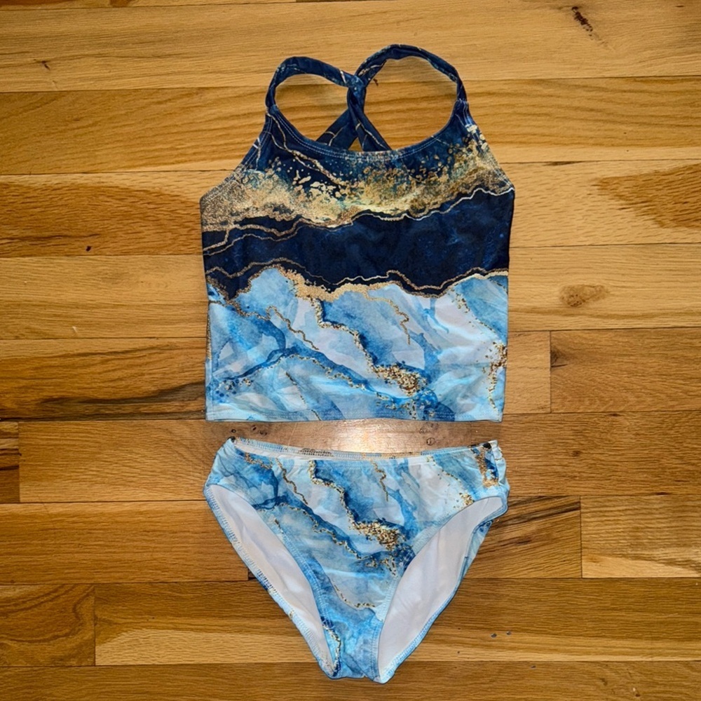 Blue and Gold Swirl Bikini Set 14/16 Girls